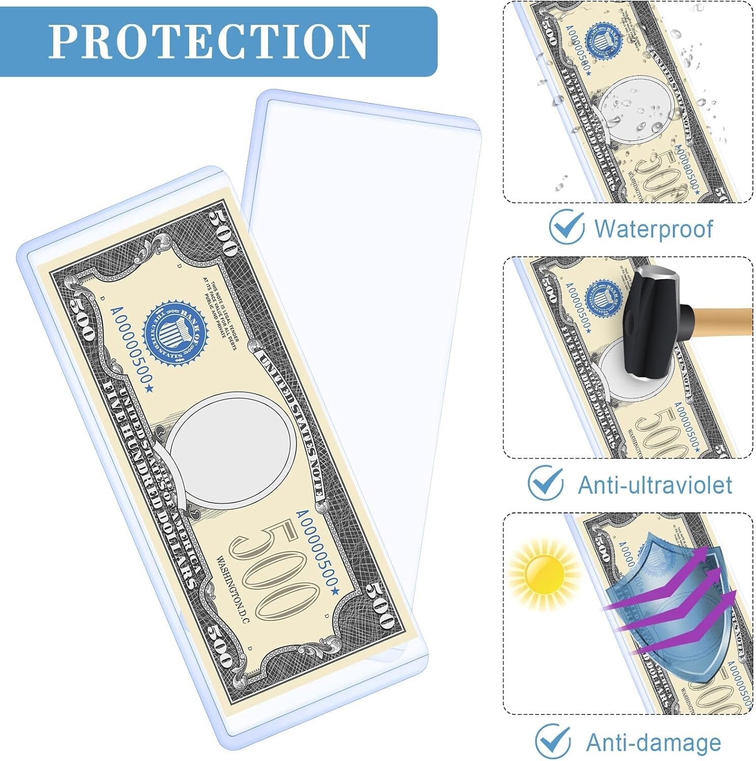 Clear 200-Piece Currency Sleeves - Protect and Showcase Banknotes Conveniently