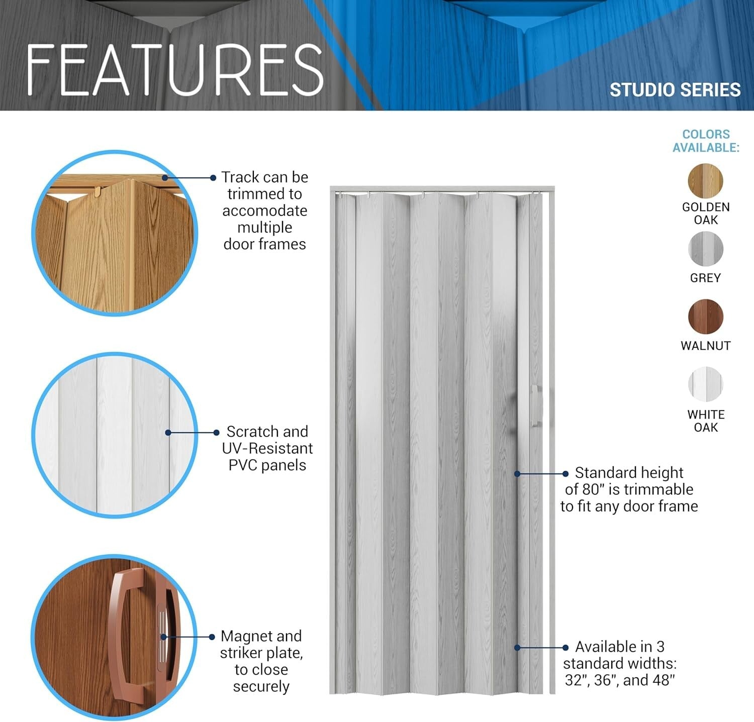 Durable White Accordion Folding Doors - Space-Efficient 32" Design