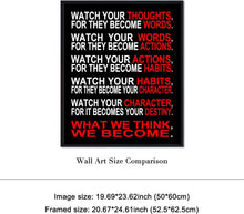 Load image into Gallery viewer, Motivational 'Watch Your Thoughts' Canvas Art - Stylish Black Framed Print 20x24