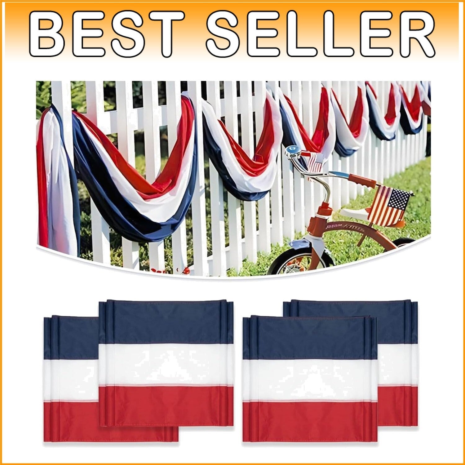 4-Pack Patriotic Bunting Flags - 2" x 20Ft Red, White & Blue for Celebrations