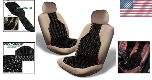 Washable Black Wood Bead Seat Cushions - Ideal for Cars and Office Chairs 2 Pack