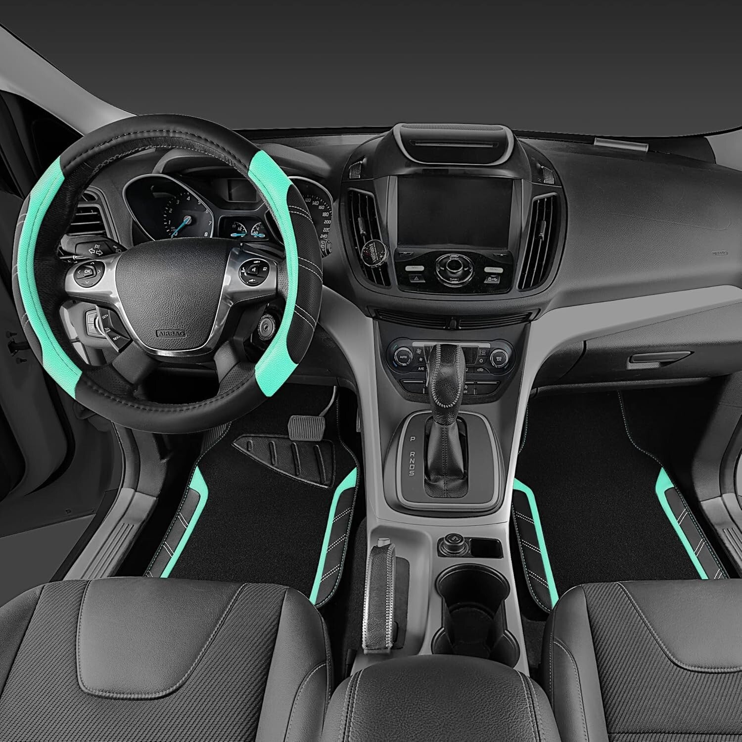 Microfiber Leather Steering Wheel Cover & Waterproof Mats - Universal Fit Combo