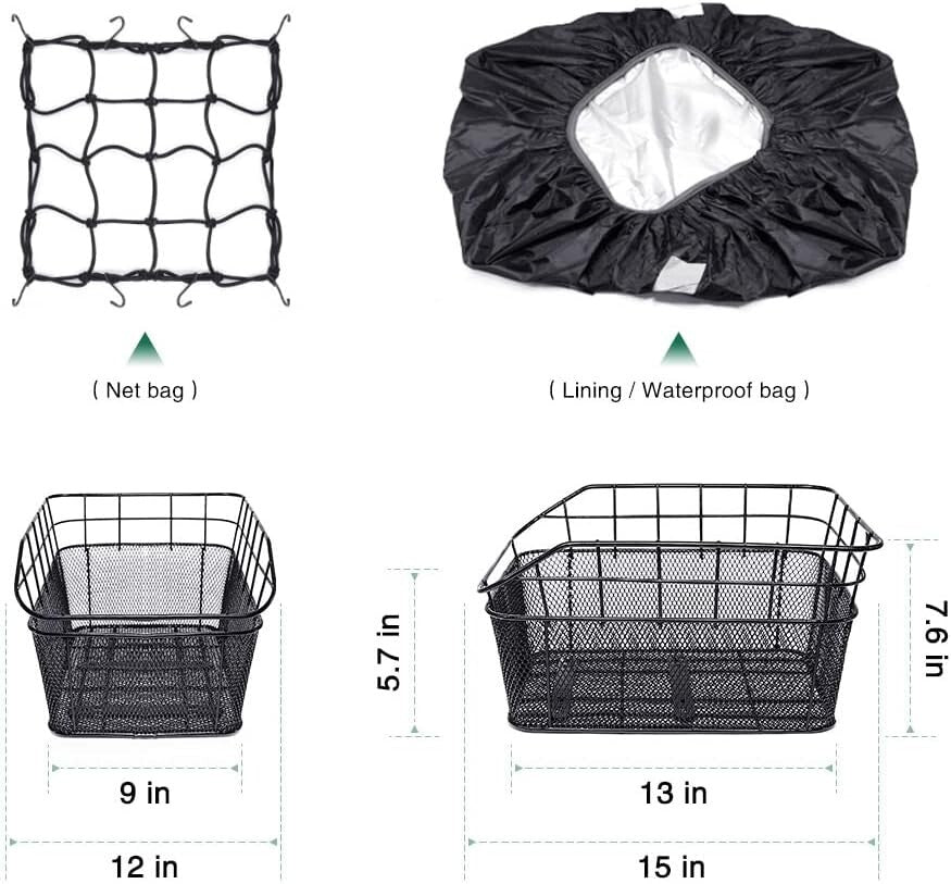 Versatile Rear Bike Basket with Waterproof Liner for Secure Cargo Transport