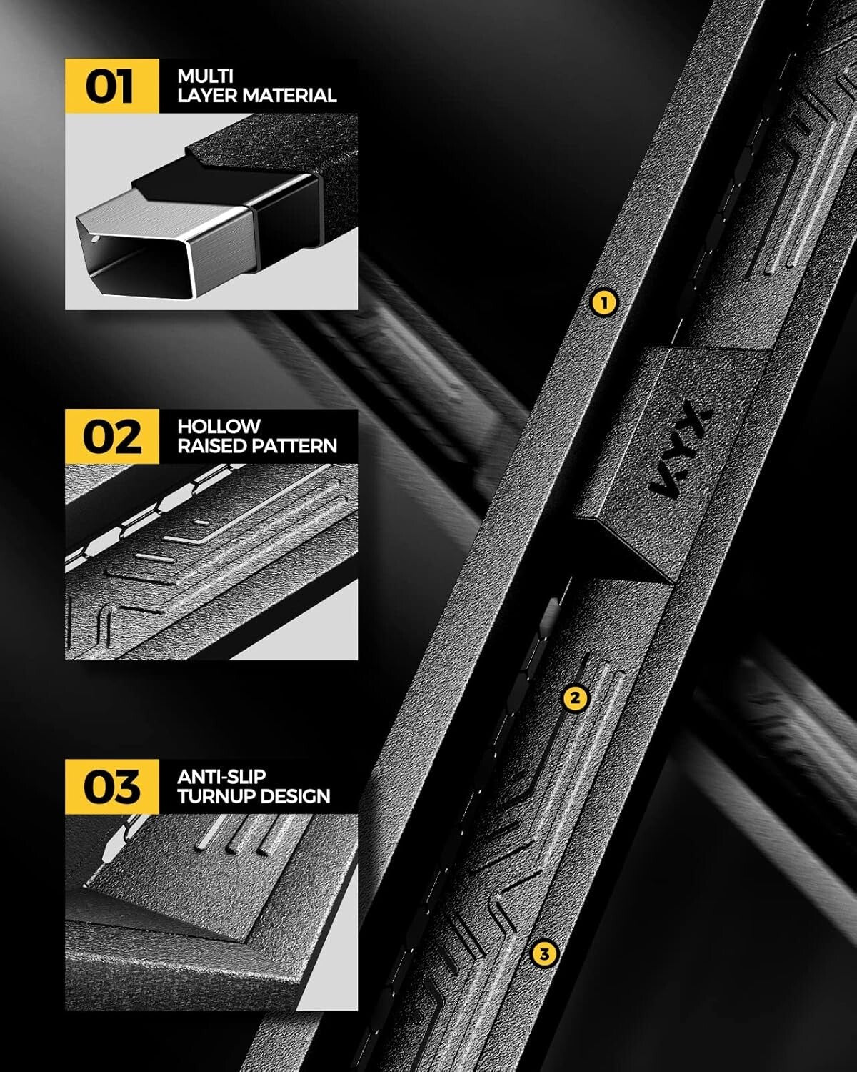 6-Inch Double Tube Alloy Steel Running Boards for Ram 1500/2500/3500 Trucks