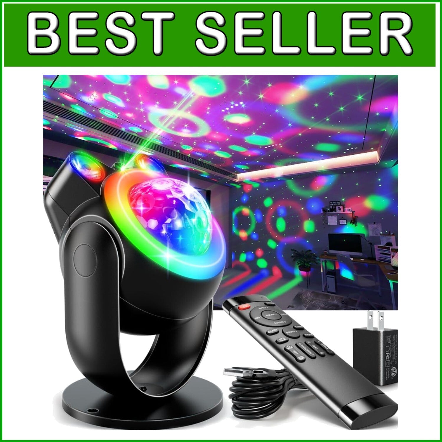 Dynamic Sound Activated Party Lights with Strobe and Star Projector Features