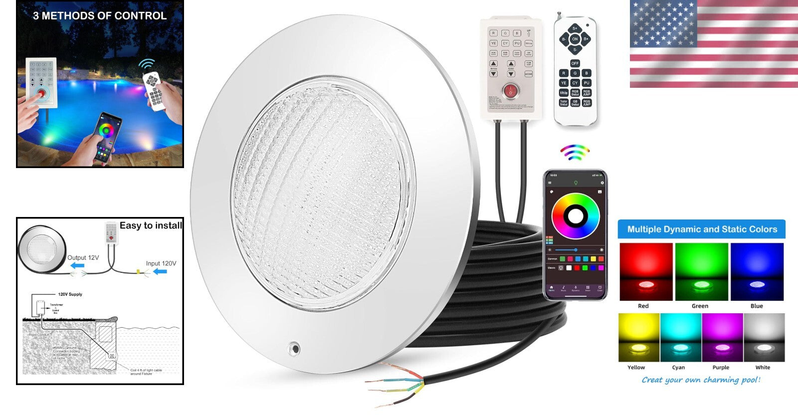 Versatile 54W Color Changing Pool Light - 12V Safe, Waterproof, Modern Design