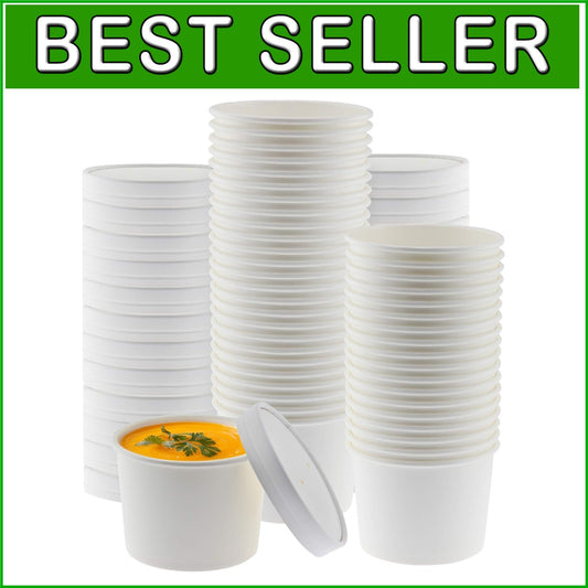 50-Pack 16oz Disposable White Paper Soup Bowls with Vented Lids - Leak-Resistant