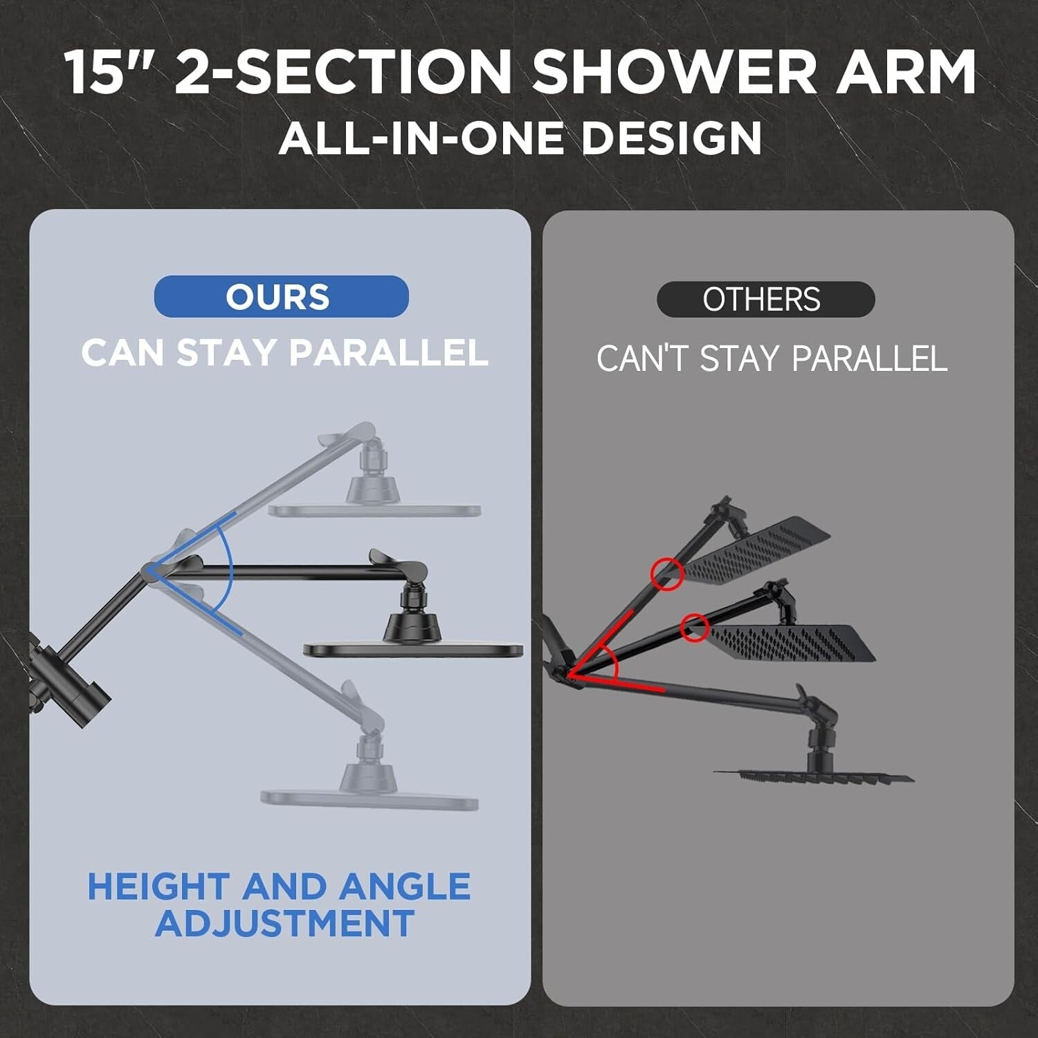 Rainfall Showerhead with Adjustable Height & Anti-Clog Nozzles - Modern Design