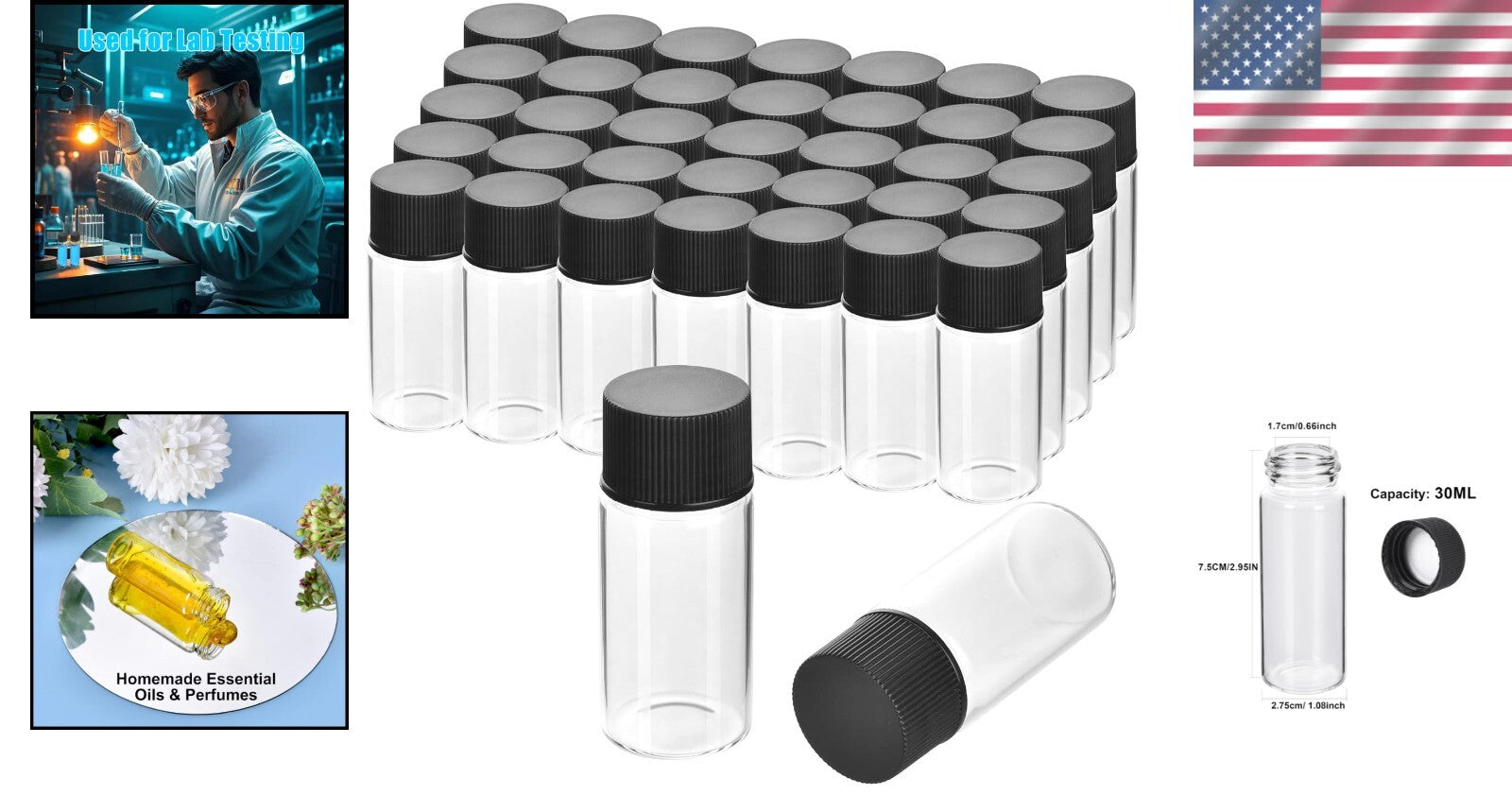 Lightweight 100 Pack 30ML Borosilicate Glass Vials - Perfect for Essential Oils