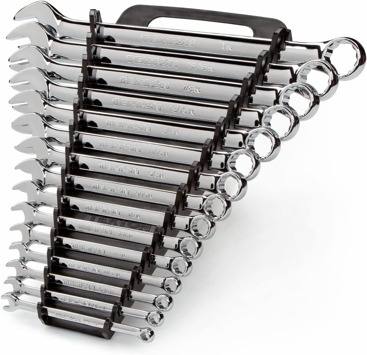 15-Piece Chrome Finish Combination Wrench Set with Holder - Tight Space Access