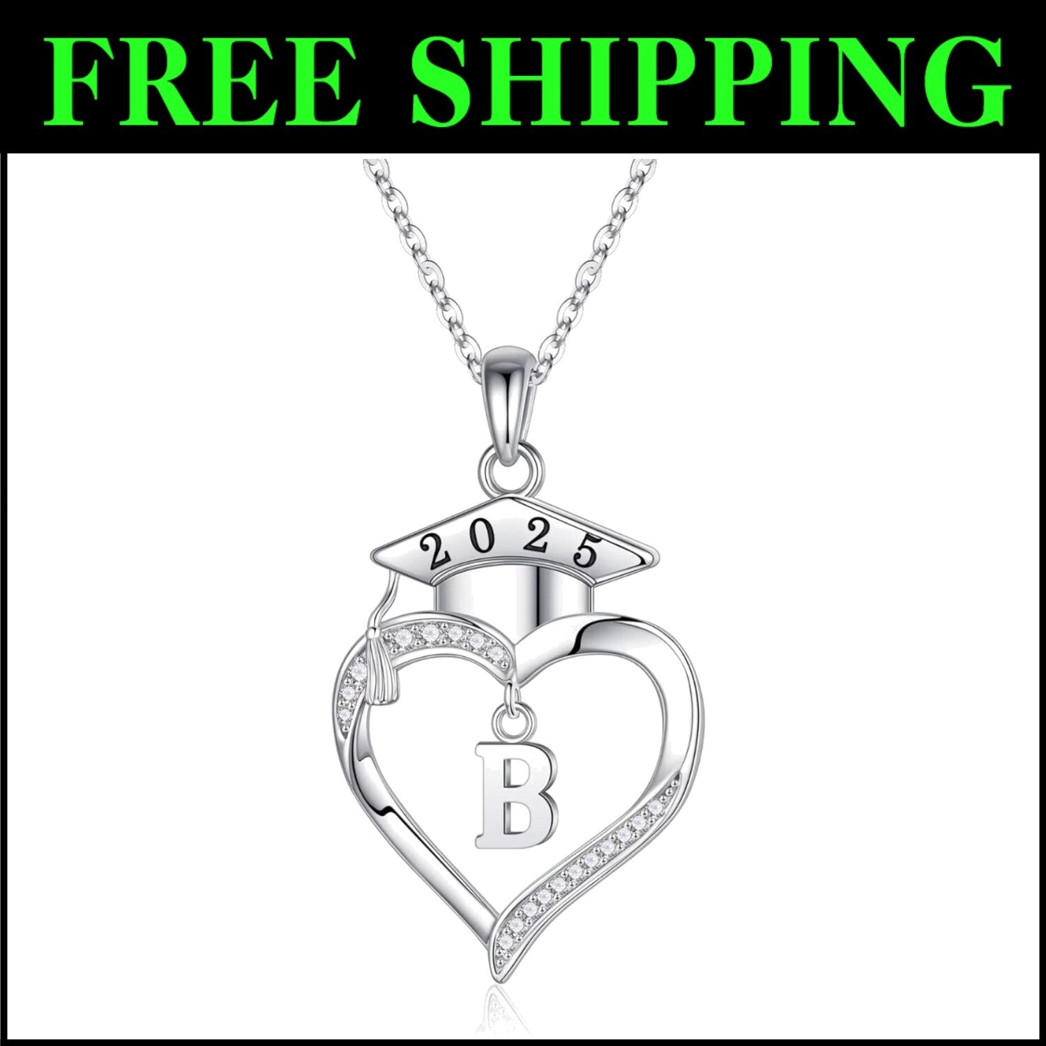 Dainty Sterling Silver Heart Initial Necklace - 2025 Graduation Gift for Women