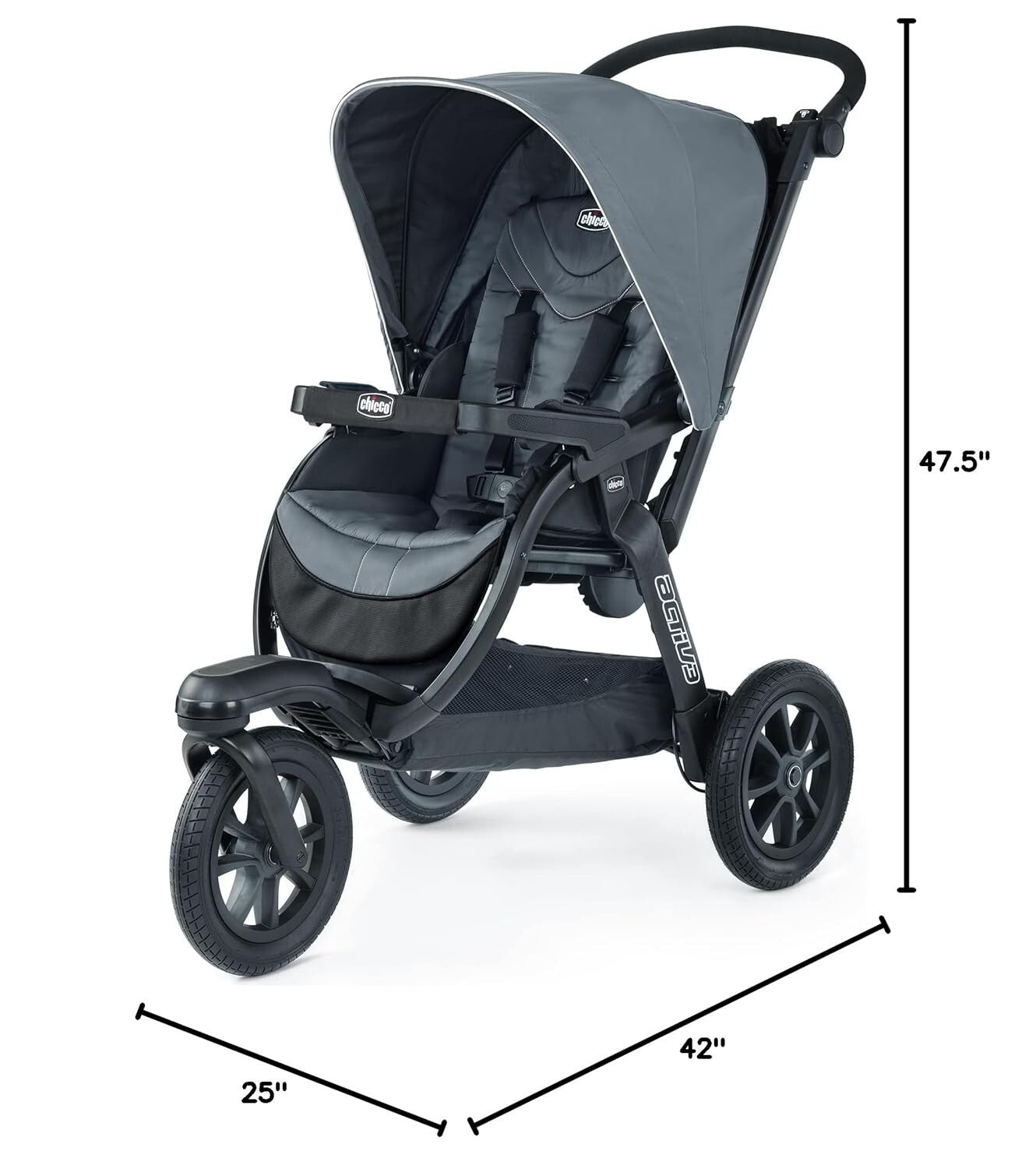 Lightweight Activ3 Jogging Stroller - Eclipse Grey with Adjustable Handle