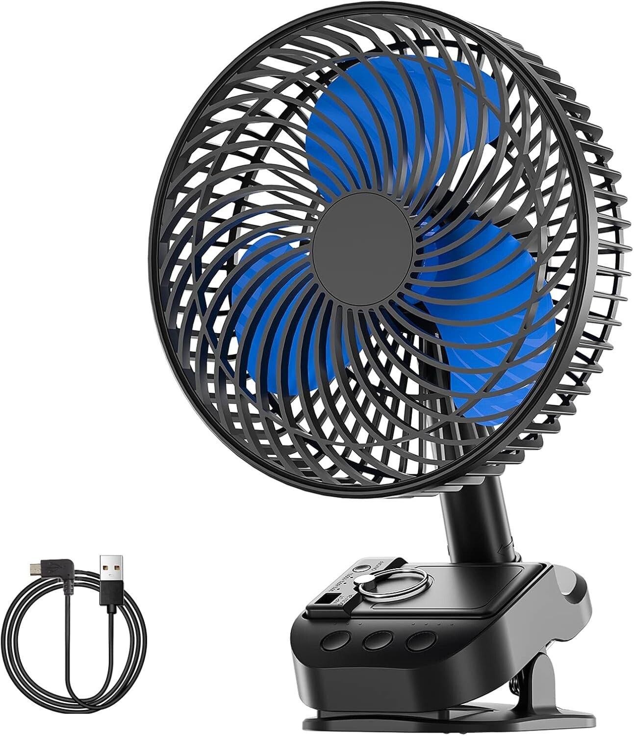 4-in-1 USB Rechargeable Fan - 8-Inch Clip, 10000mAh, 5 Speeds, 45°/90° Rotation