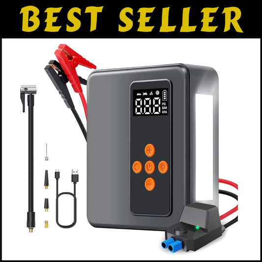 All-in-One Jump Starter & Tire Inflator - 8000A with 32000mAh & Bright LED Light