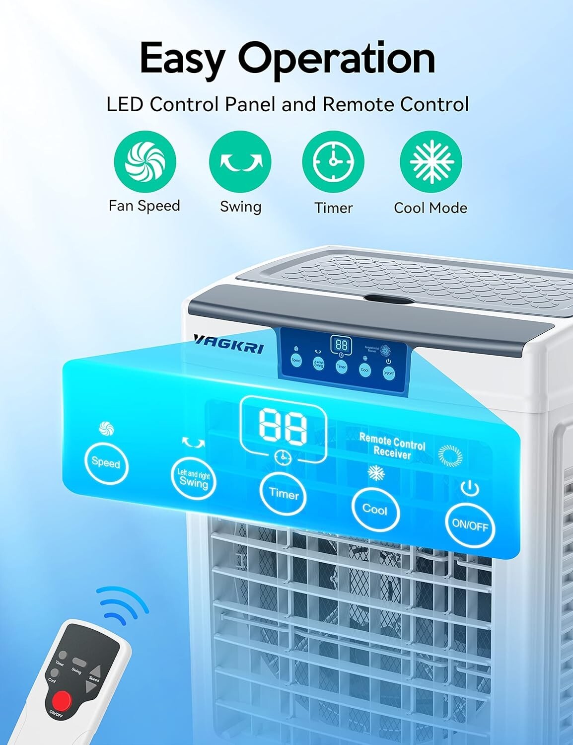 Energy-Efficient 3000 CFM Evaporative Air Cooler with Timer & Ice Packs Included