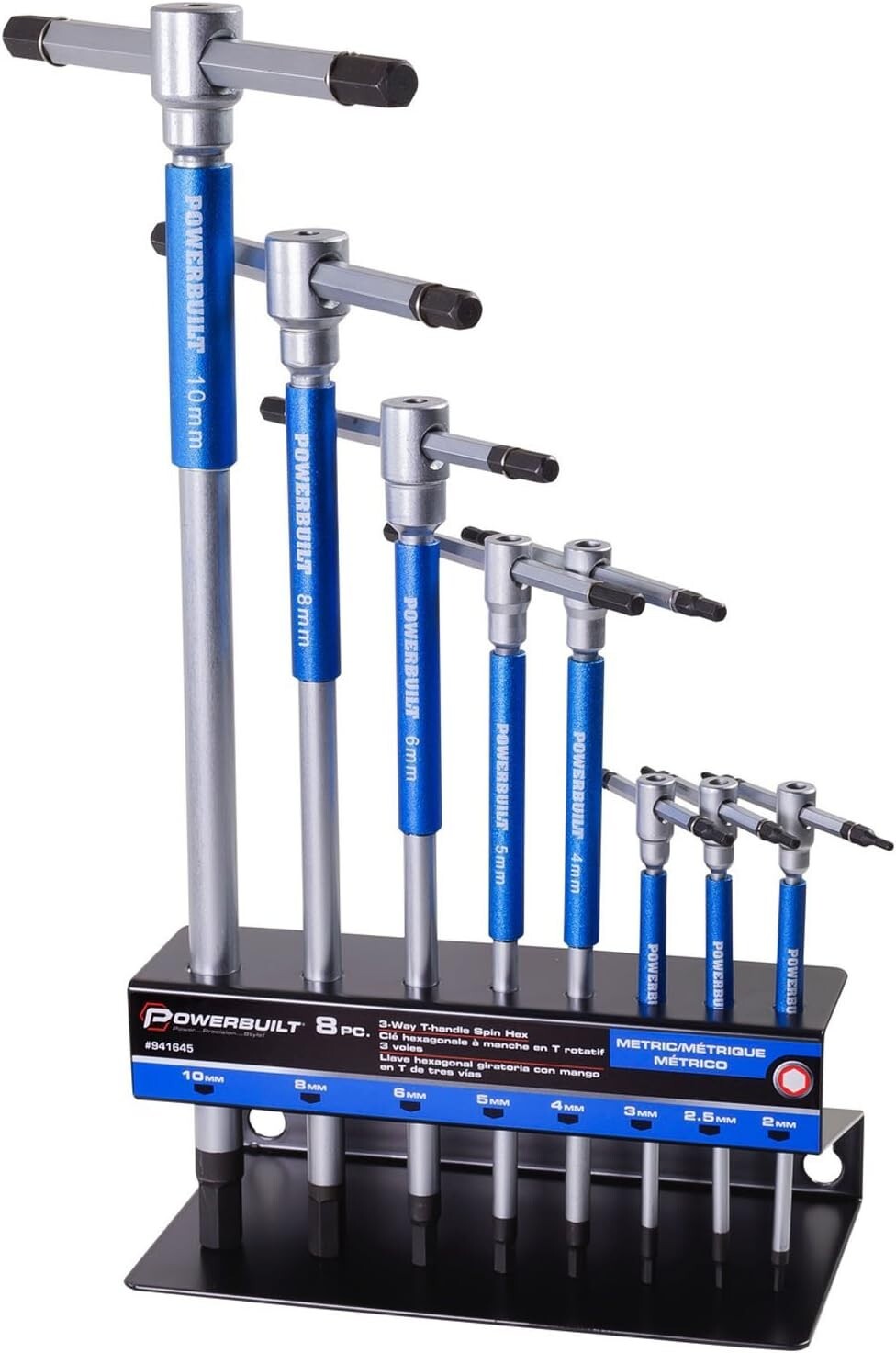 8-Piece T-Handle Hex Allen Key Wrench Set with Storage Rack - Chrome Vanadium