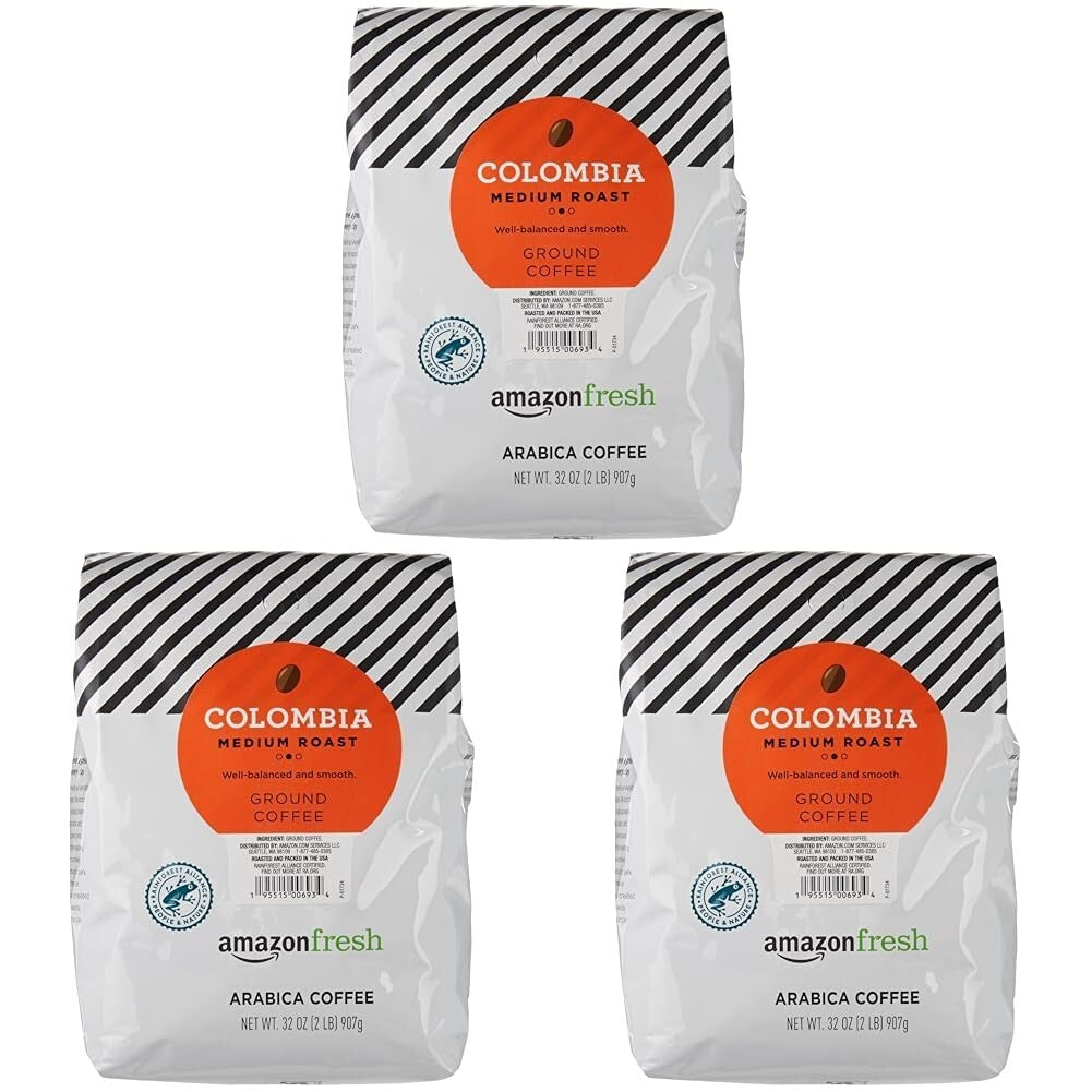 Smooth Finish Colombia Ground Coffee - 3 x 32 Oz Bags, Perfect for Daily Brew
