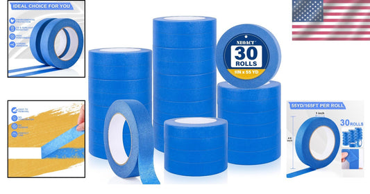 30 Rolls of Blue Painters Tape 1" Wide - Residue-Free Precision for All Surfaces