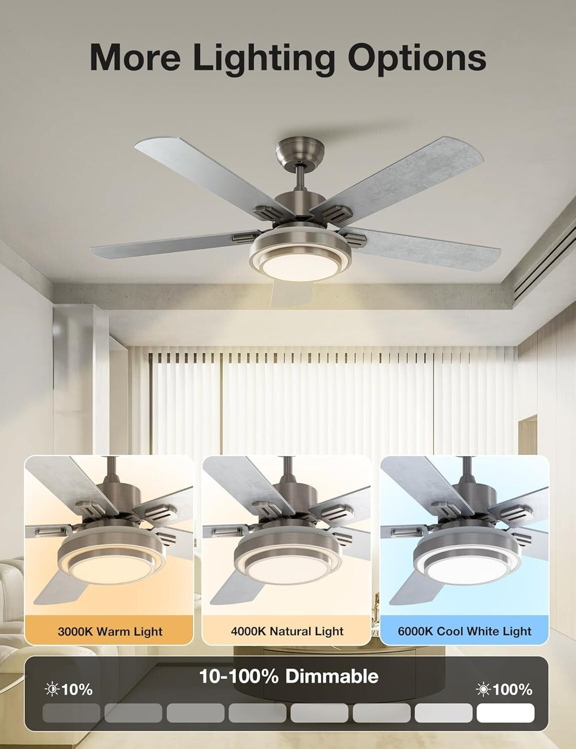Whisper-Quiet 52-Inch Ceiling Fan & LED Light with Timer - Remote Control 2 Pack