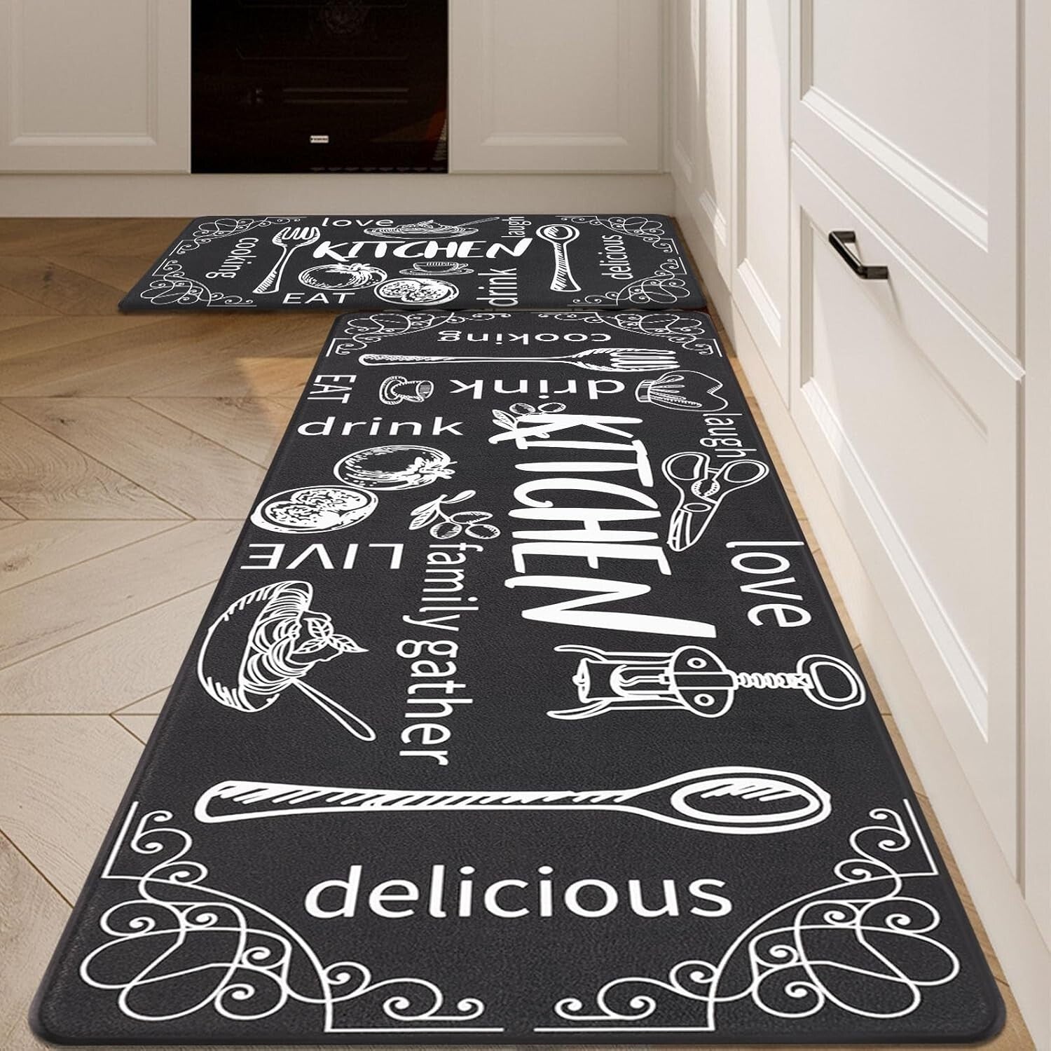 Cushioned Anti-Fatigue Kitchen Mat Set of 2 - Waterproof Non-Slip Comfort