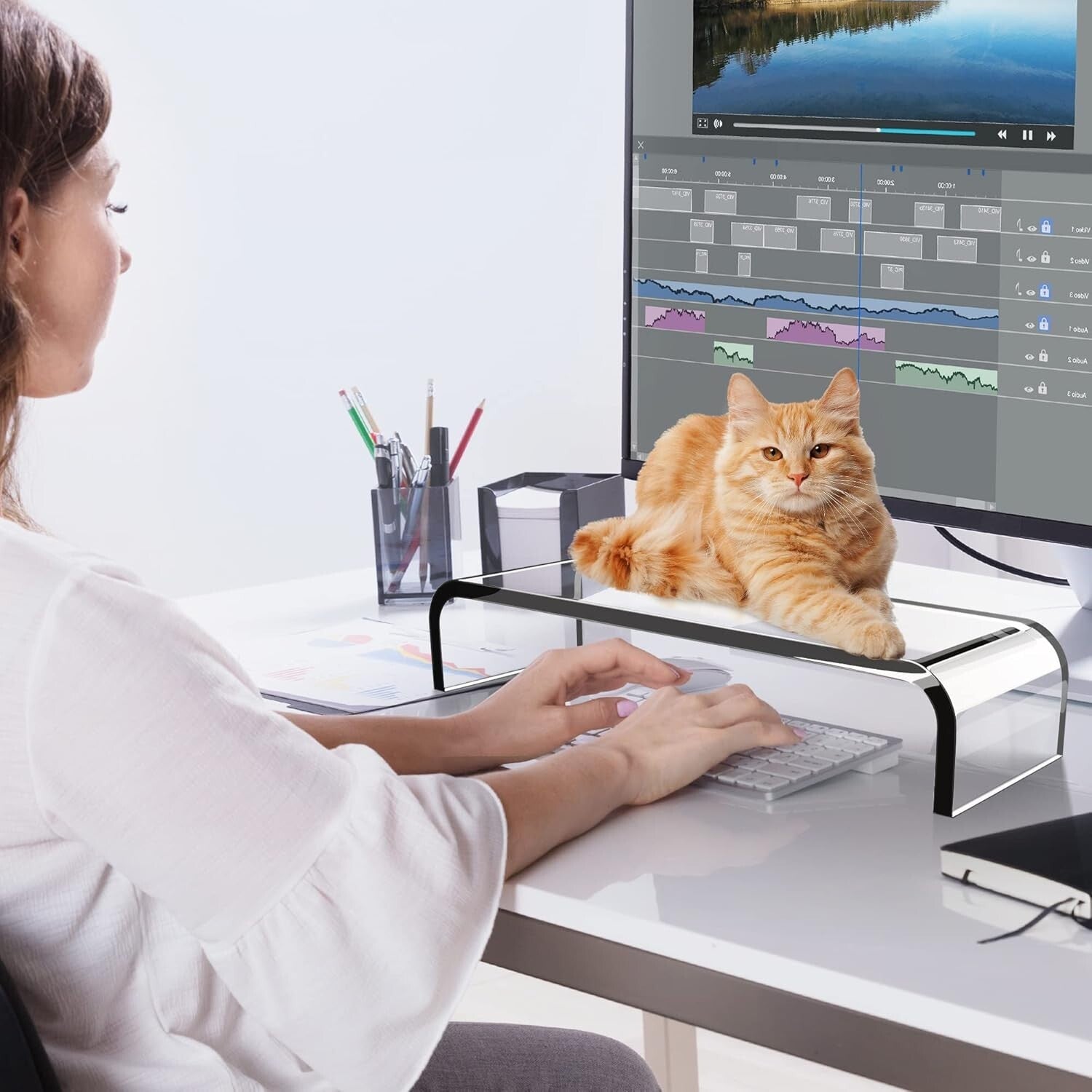 Crystal Clear Acrylic Monitor Riser - Supports Up to 50 Lbs, Multi-Purpose Use