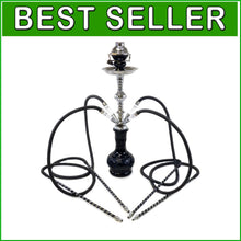 Load image into Gallery viewer, 22" Pro Quality 4-Hose Hookah Set - Elegant Black with Stainless Steel Accents