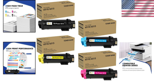 High-Capacity 4-Color Toner Cartridge Set Compatible with Xerox Phaser 6510/6515