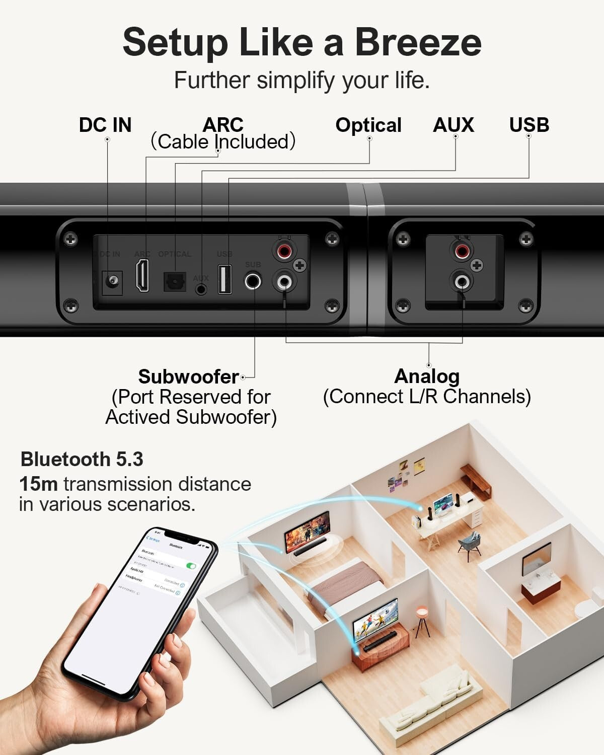 Dynamic 2.2ch Sound Bar with Detachable Design - Wall Mountable & App Control