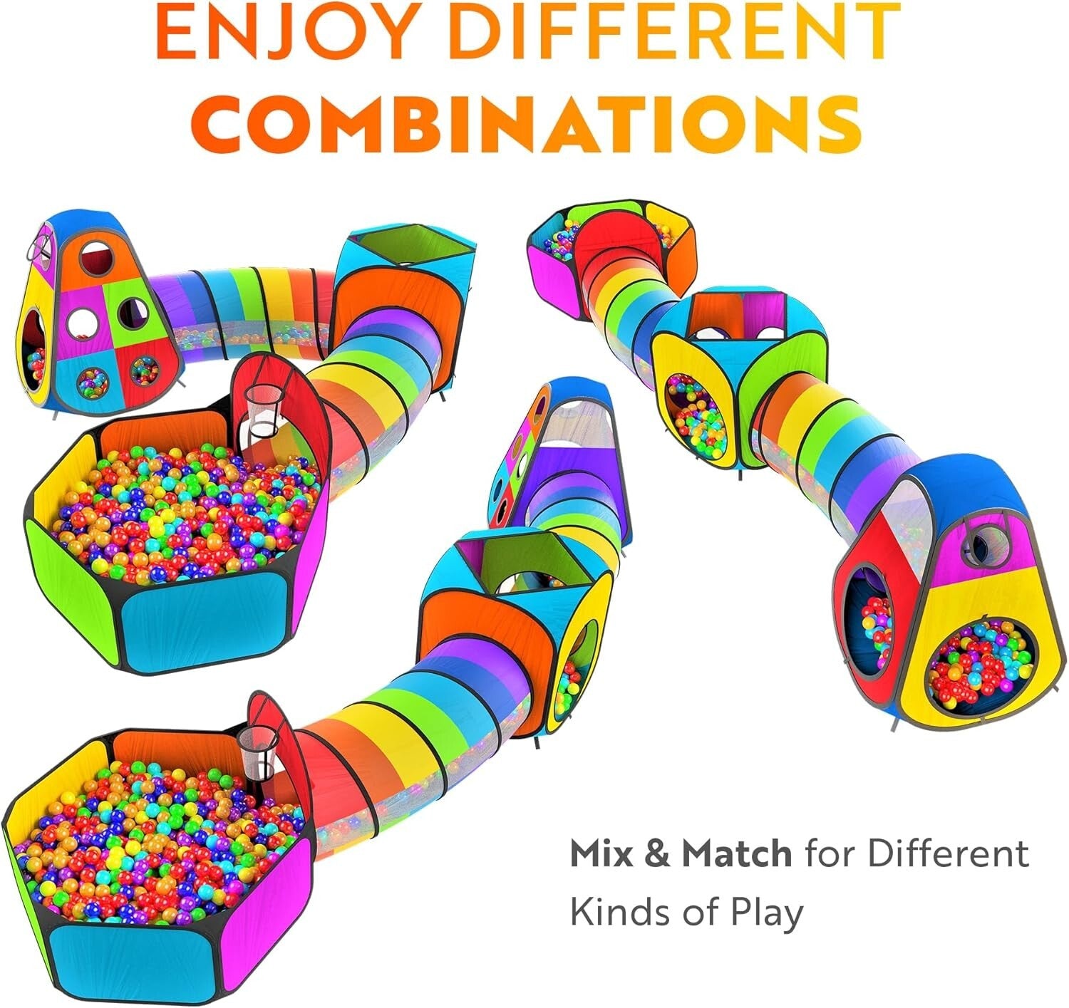 Durable 5pc Indoor/Outdoor Kids Play Tents with Crawling Tunnels & Ball Pit