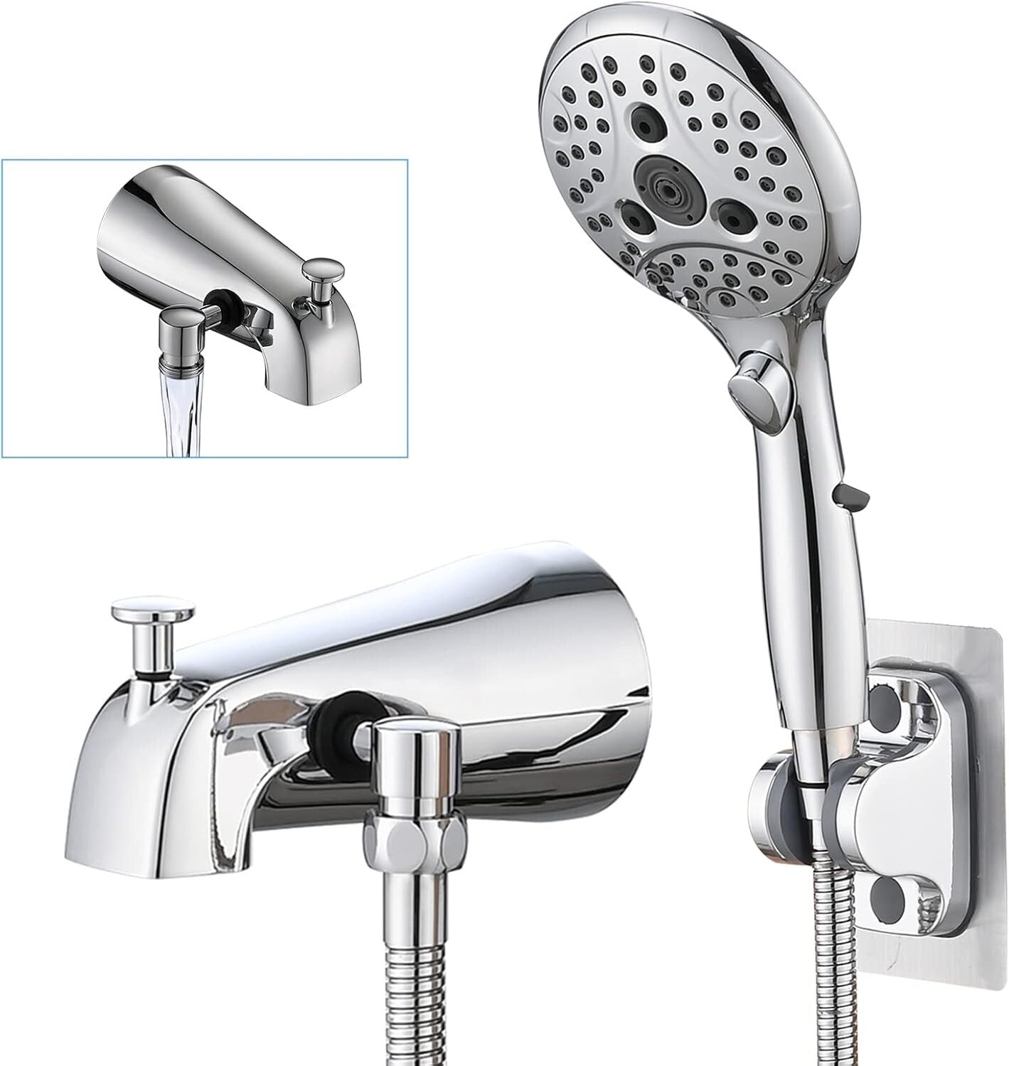 Durable All-Metal Tub Spout with 6 Settings Shower – Hassle-Free Installation