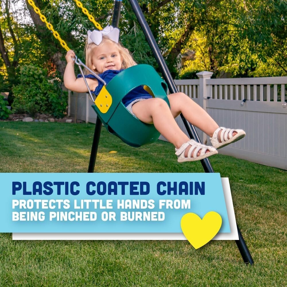 Durable Full Bucket Toddler Swing - Pinch-Free Design & Adjustable Chains