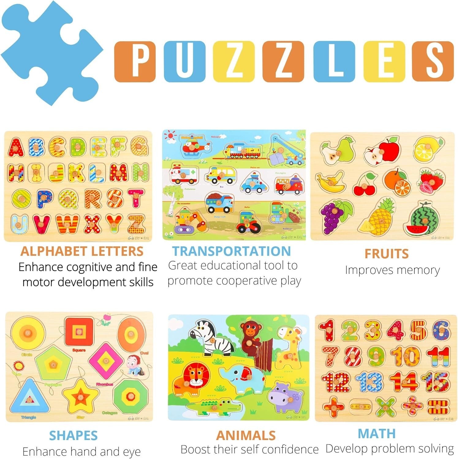 Engaging 7-Piece Toddler Puzzle Set with Clock - Enhance Learning Through Play!