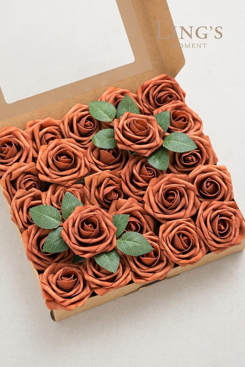 Realistic 50pcs Burnt Orange Artificial Roses – Perfect for DIY Bouquets