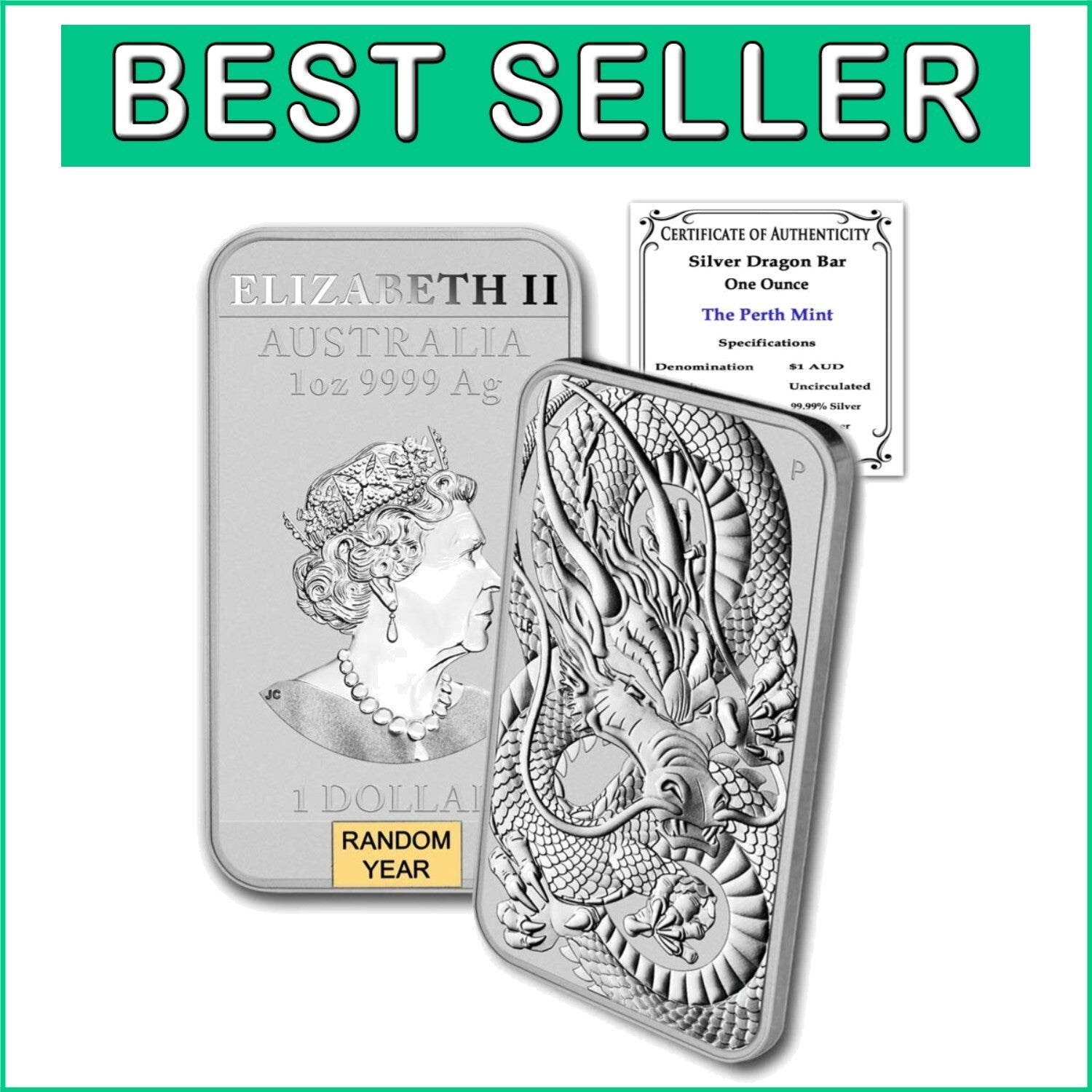 High Purity 99.99% Silver Dragon Series Bar - 1 oz Coin with Certification