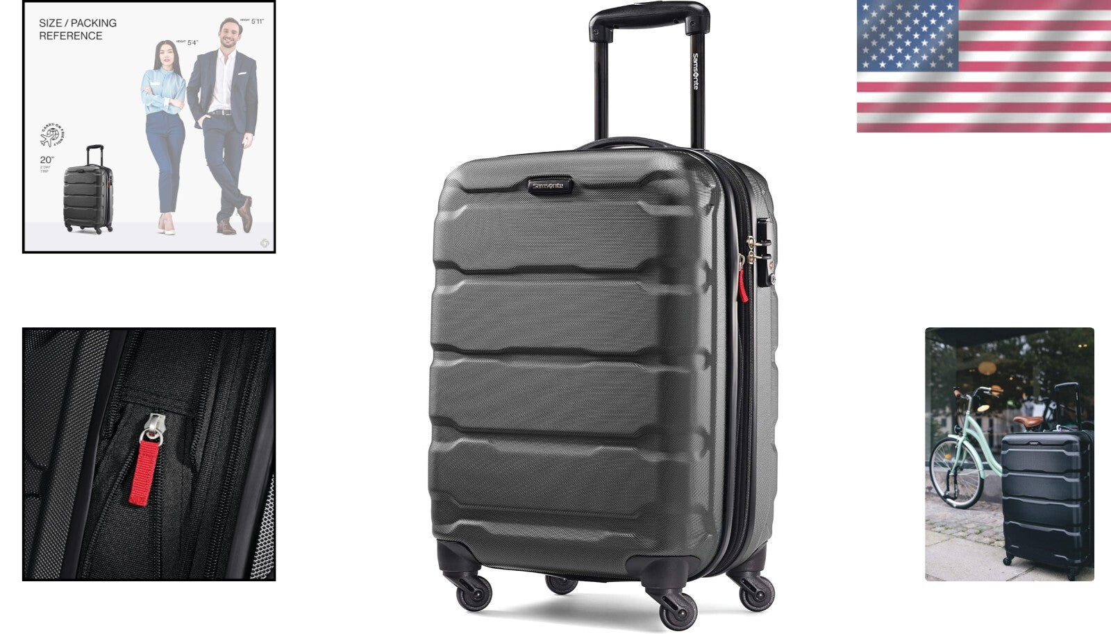 Durable 20-Inch Black Omni PC Spinner Luggage - Expandable & Lightweight Design