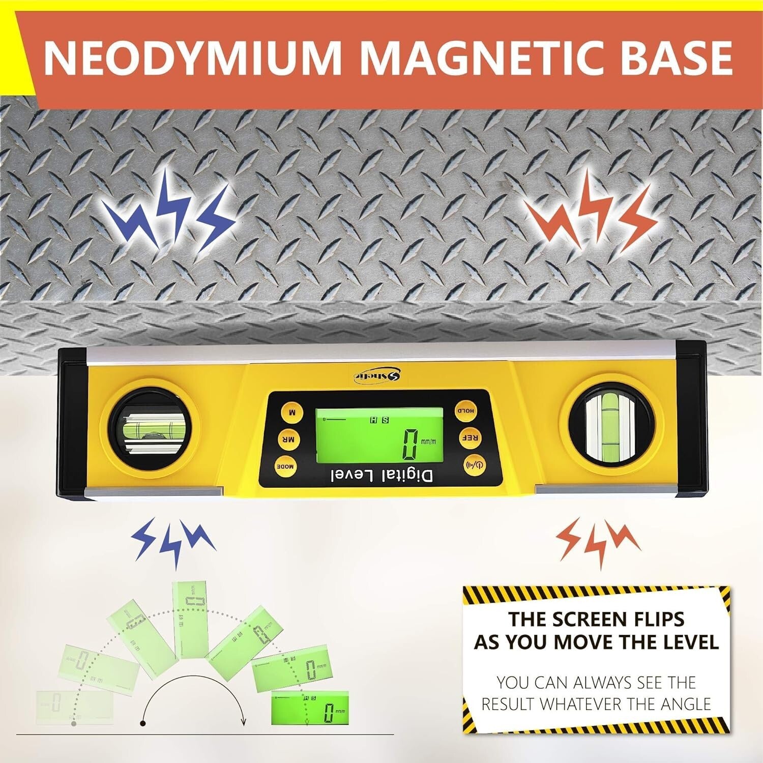 Precision Digital Level - 10-Inch with LCD & 8 Angle Storage for Contractors