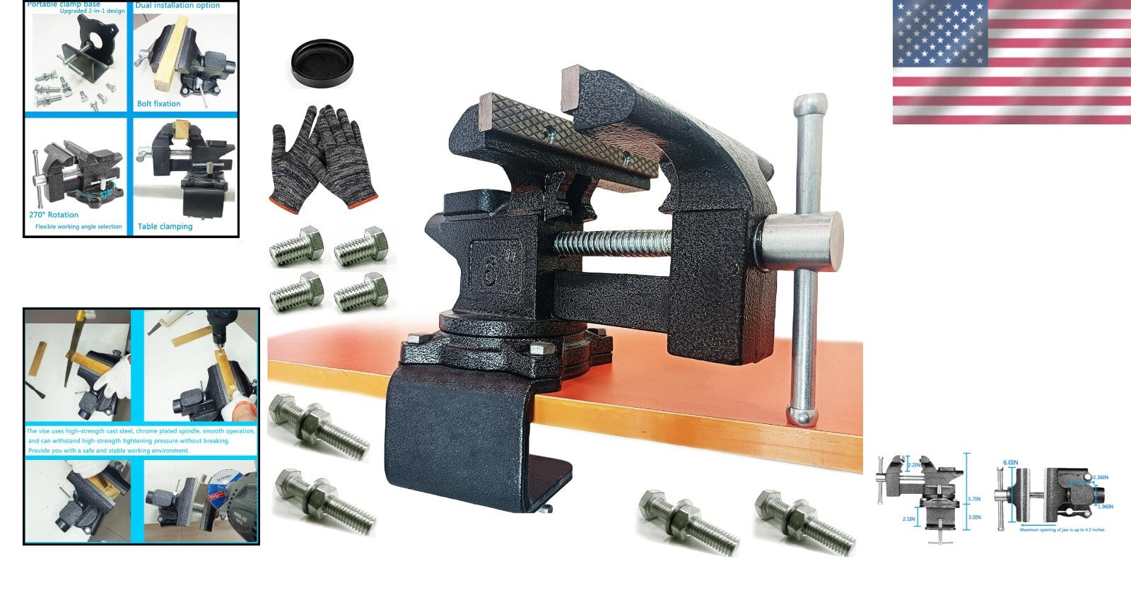 Universal 6-Inch Bench Vise - Heavy Duty with Dual Installation Options