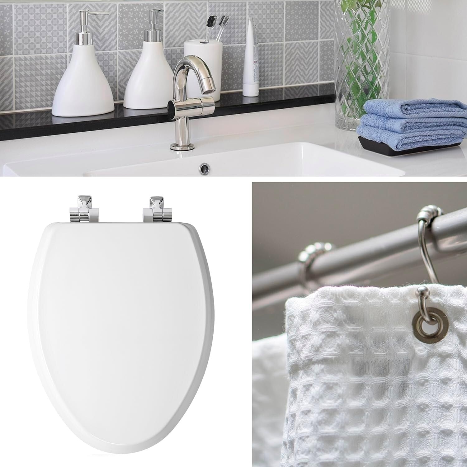 Durable Bennett Toilet Seat: Brushed Nickel Hinges, Elongated, Soft Close Design