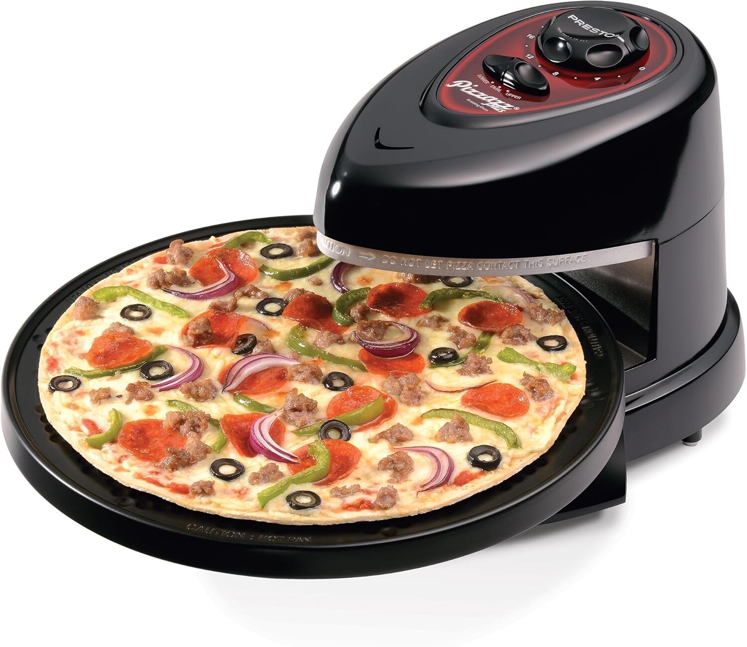 Energy-Efficient Rotating Pizza Oven - 12-Inch Nonstick Baking Pan, Black