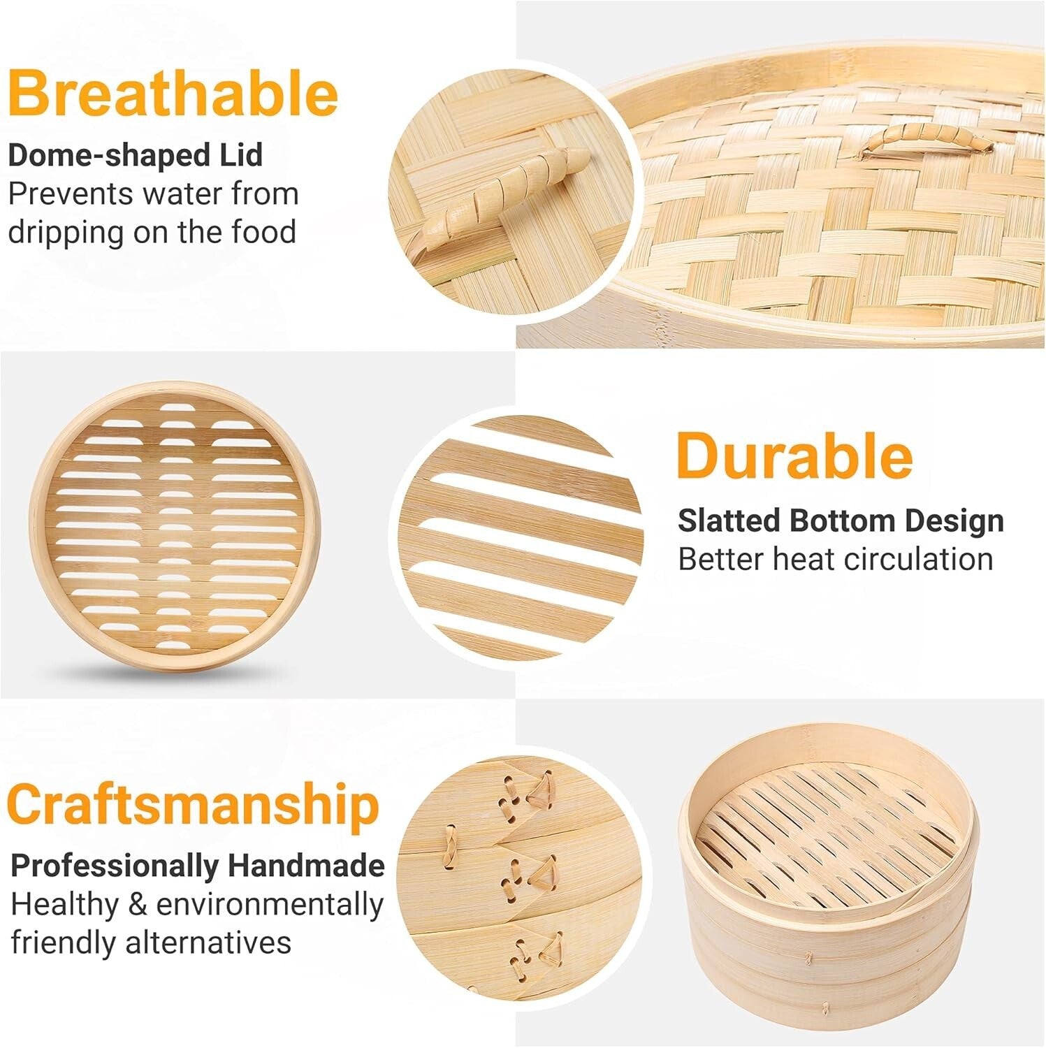 Authentic 10-Inch Bamboo Steamer with Lid - Perfect for Dumplings and Dim Sum