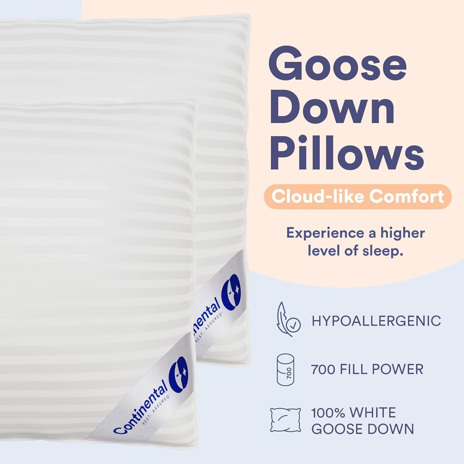 Elegant 700 Fill Power Hungarian Goose Down Pillows - 20 x 26 Inches, Pack of 2
