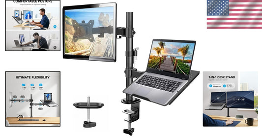 Flexible 2-in-1 Adjustable Monitor & Laptop Mount with Cable Management Included