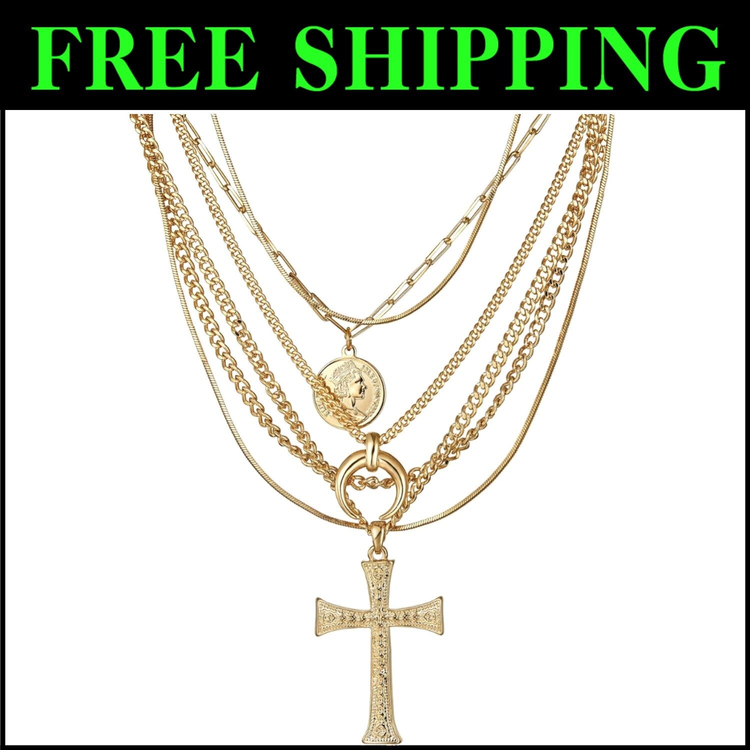 Stunning 6-Layer Gold Pendant Necklace for Women - Perfect Gift & Daily Wear