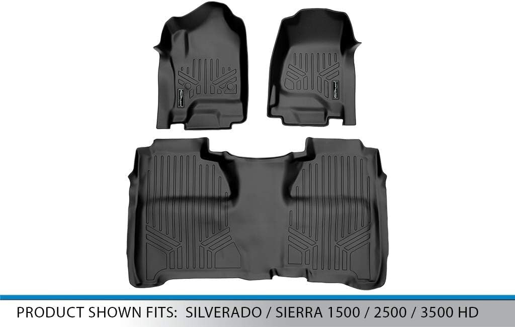 Durable Black Floor Mats 2 Row Liner for Crew Cab 2014-2018 Chevy Silverado