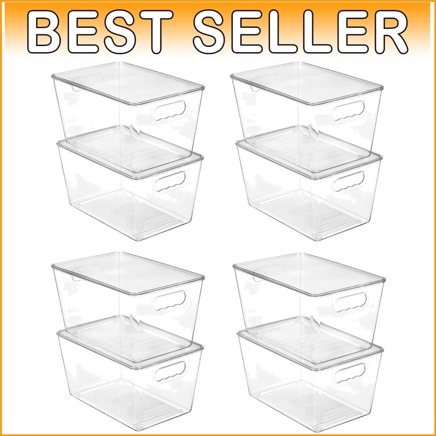 8 Pack Stackable Clear Storage Bins with Handles - Perfect for Pantry & Kitchen