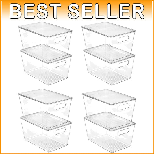 8 Pack Stackable Clear Storage Bins with Handles - Perfect for Pantry & Kitchen