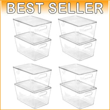 Load image into Gallery viewer, 8 Pack Stackable Clear Storage Bins with Handles - Perfect for Pantry &amp; Kitchen