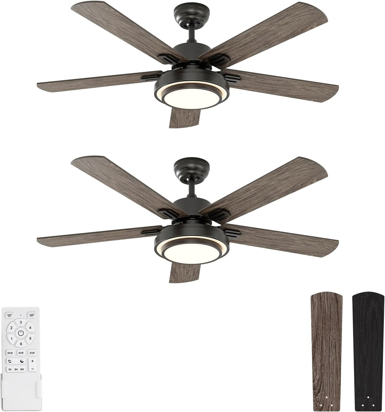 Versatile Ceiling Fans with LED Lights - 2 Pack, 52 Inch, Ideal for Home Decor