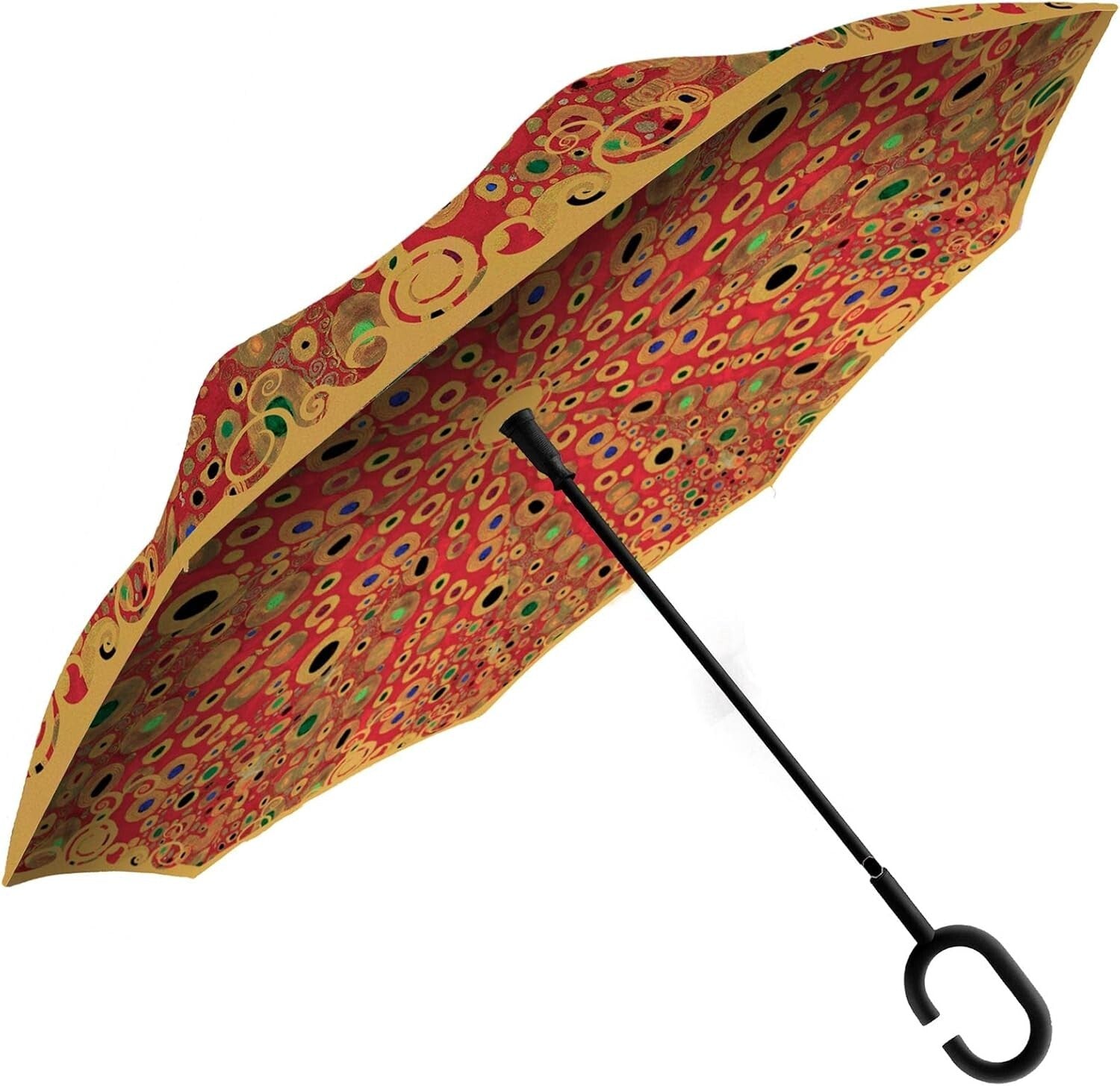 Stylish Reverse Umbrella - Klimt 'Hope II' Red Art with Auto-Open Feature
