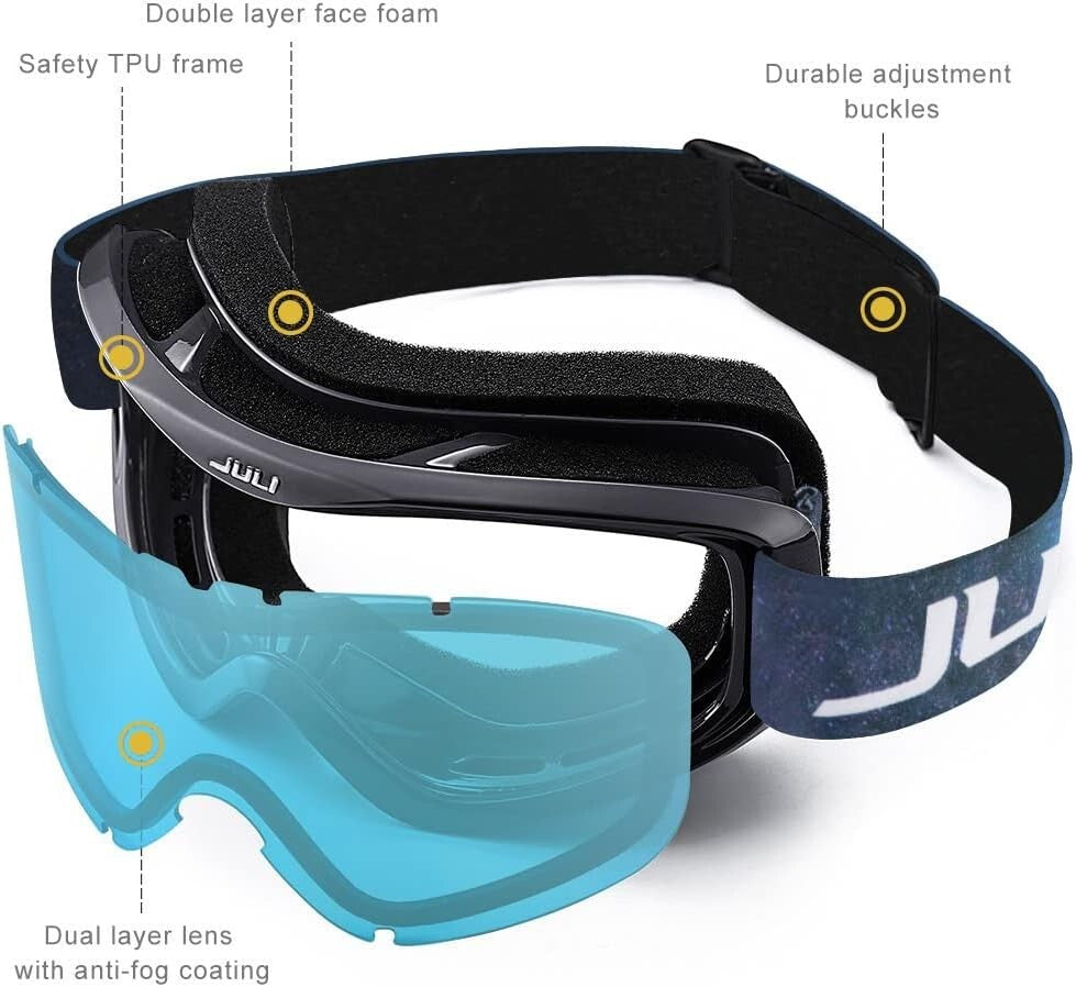 JULI Rimless Snow Goggles with Helmet Compatibility and Lifetime Guarantee